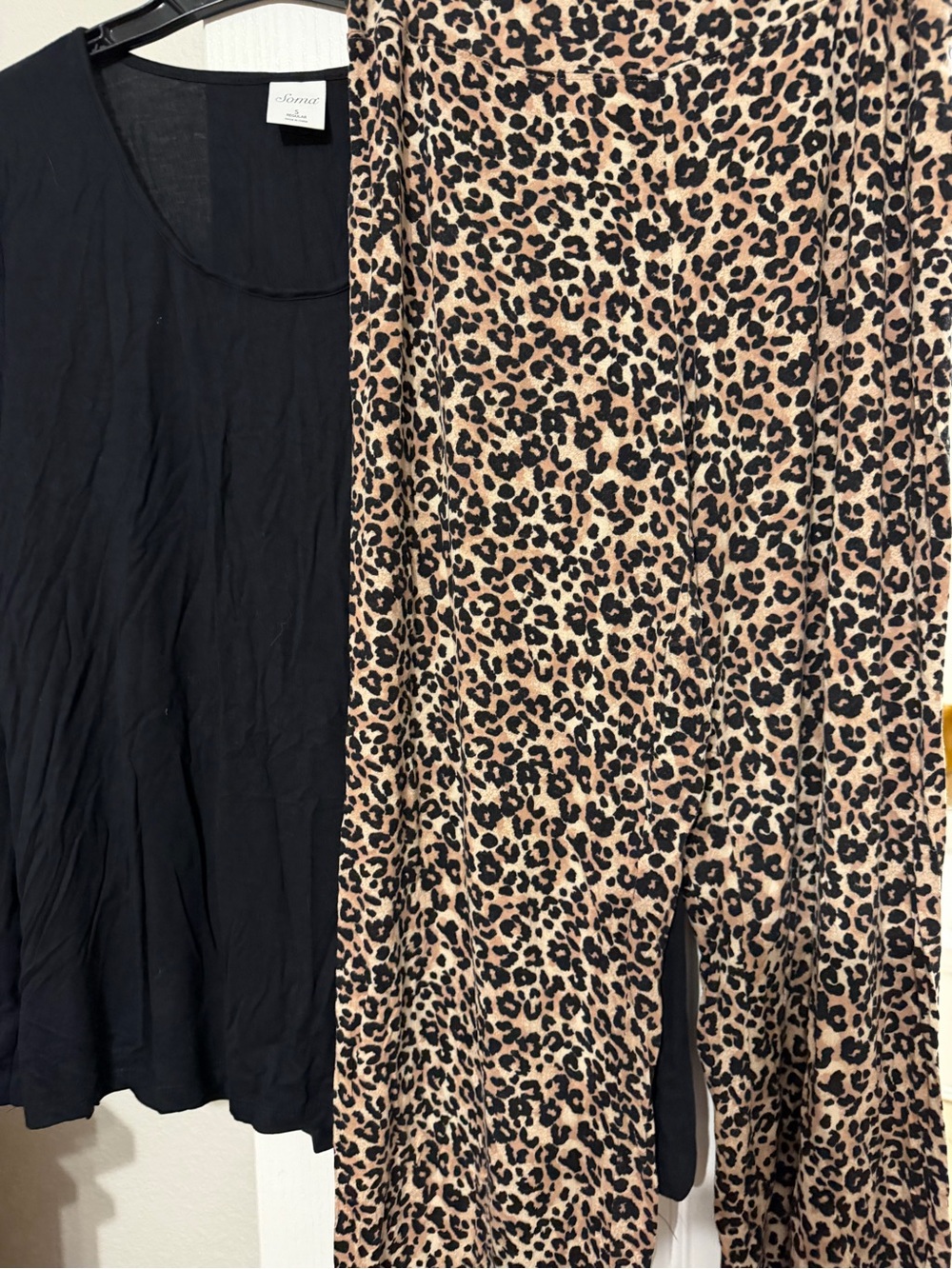 Soma cool nights Leopard Print Wide Leg Pants + Black Tank Set small